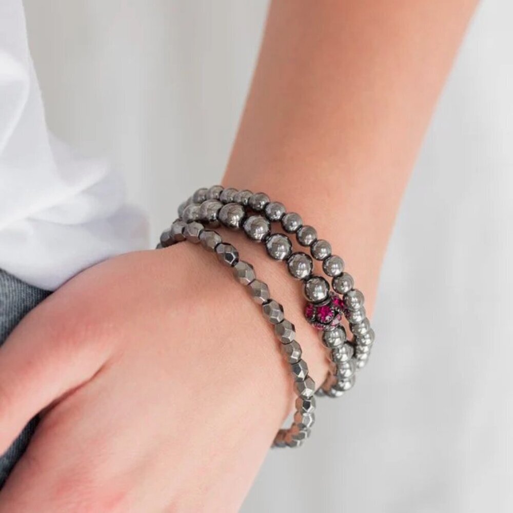 Paparazzi Jewelry Accessories - Noticeably Noir - Pink Bracelet - Vintage